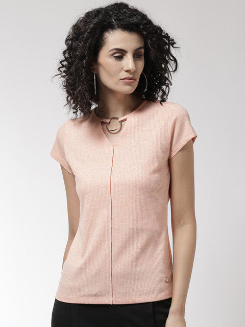 

Madame Women Peach-Coloured Self Striped Top