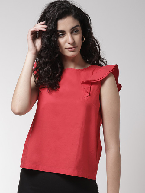 

Madame Women Red Solid Pure Cotton Top