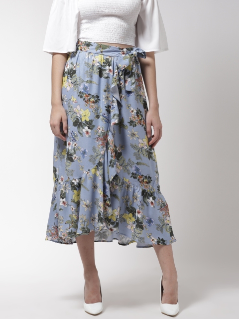 

Madame Women Blue & Green Printed Midi Wrap Skirt