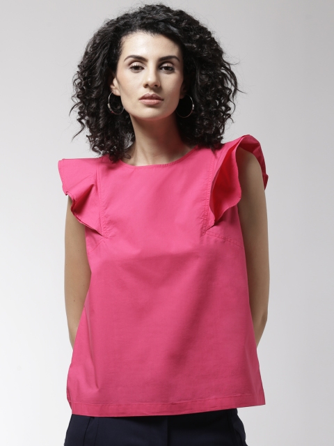 

Madame Women Pink Solid Boxy Pure Cotton Top