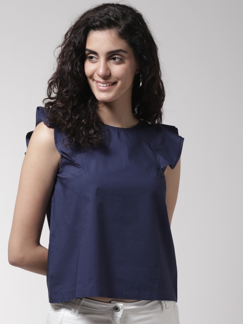 

Madame Women Navy Blue Solid Pure Cotton Top