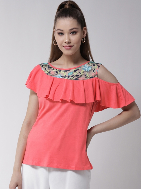 

Madame Women Coral Pink Layered Solid Top