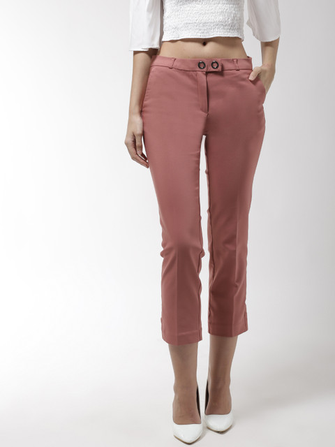 

Madame Women Dusty Pink Regular Fit Solid Cropped Trousers