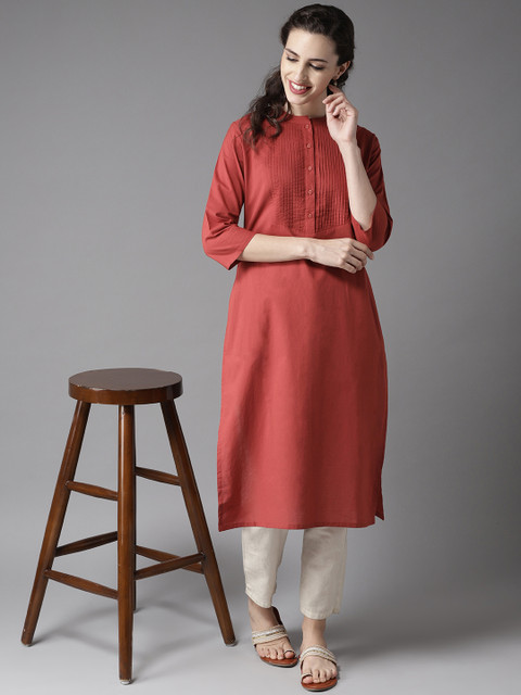 

Moda Rapido Women Rust Red Solid Straight Kurta