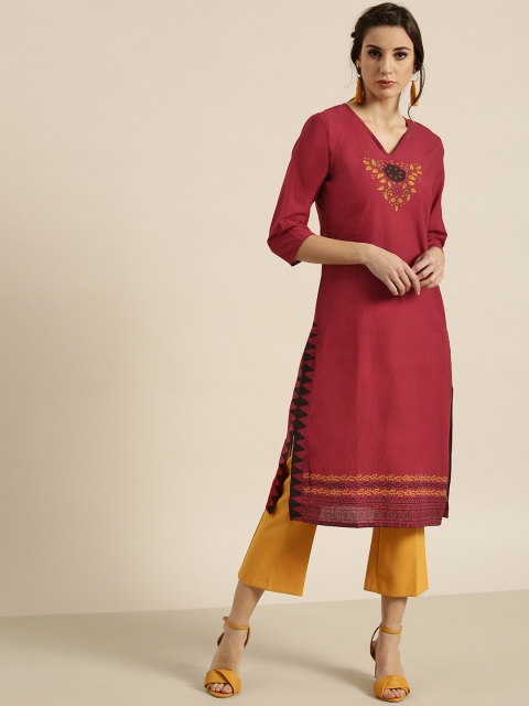 

Moda Rapido Women Maroon Yoke Design Staright Kurta