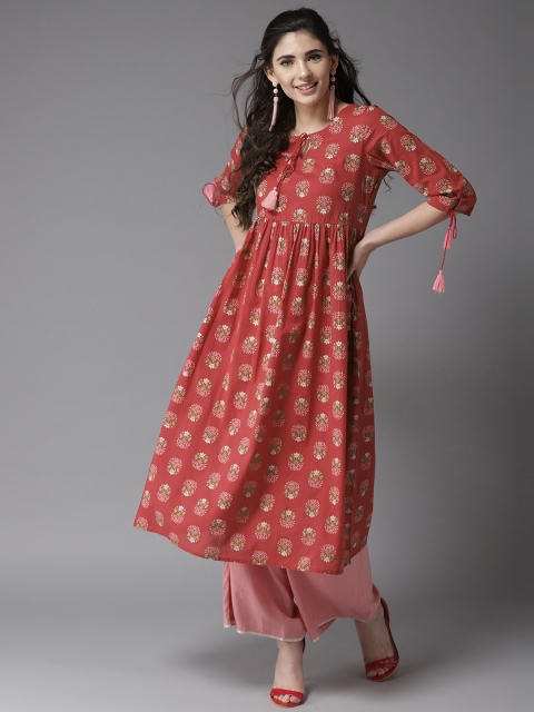 

HERE&NOW Women Red & Green Printed A-Line Kurta