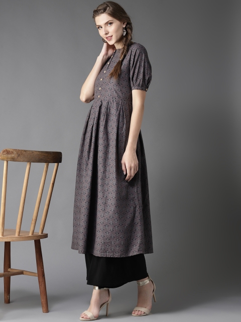 

Moda Rapido Women Charcoal Grey Printed A-line Kurta