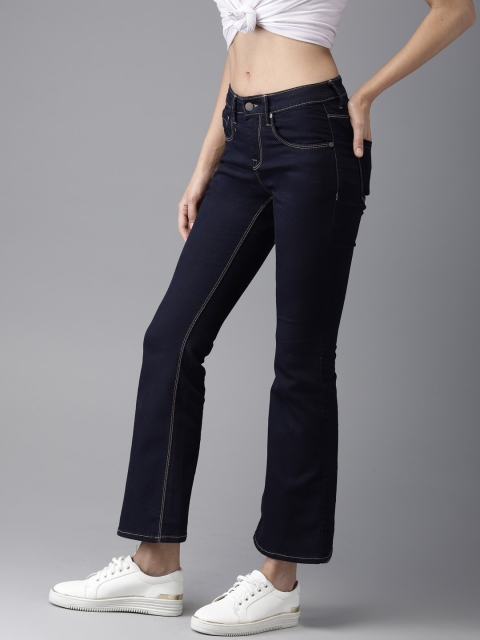 

HERE&NOW Women Blue Bootcut High-Rise Clean Look Stretchable Cropped Jeans