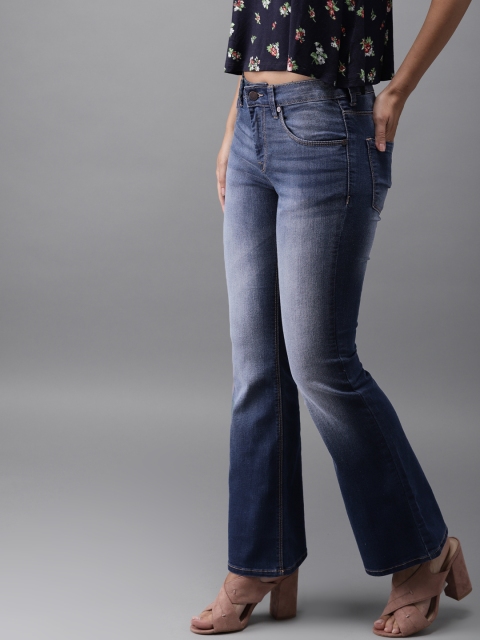 

HERE&NOW Women Blue Flared High-Rise Clean Look Stretchable Jeans
