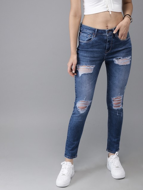 

Moda Rapido Women Blue Skinny Fit High-Rise Mildly Distressed Stretchable Cropped Jeans