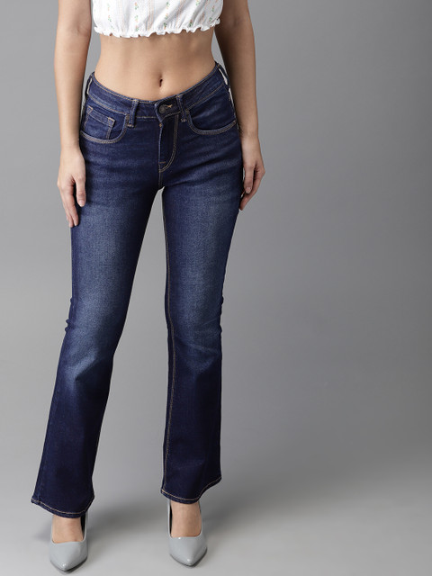 

HERE&NOW Women Blue Bootcut High-Rise Clean Look Stretchable Jeans