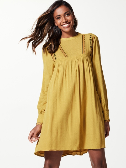 

Marks & Spencer Women Beige Embellished Empire Dress, Yellow