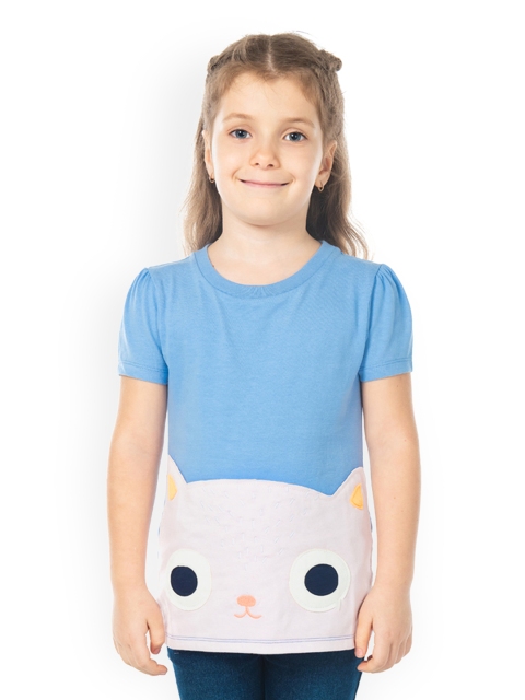 

Cherry Crumble Girls Blue Printed Pure Cotton Top