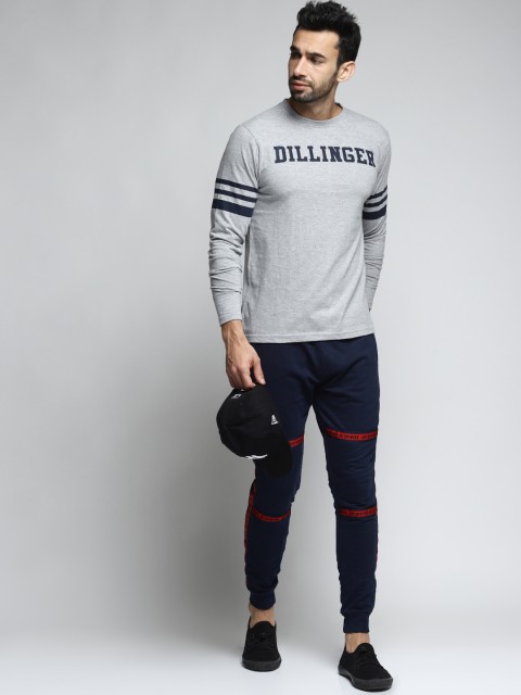 

DILLINGER Men Grey Melange Printed Round Neck Pure Cotton T-shirt