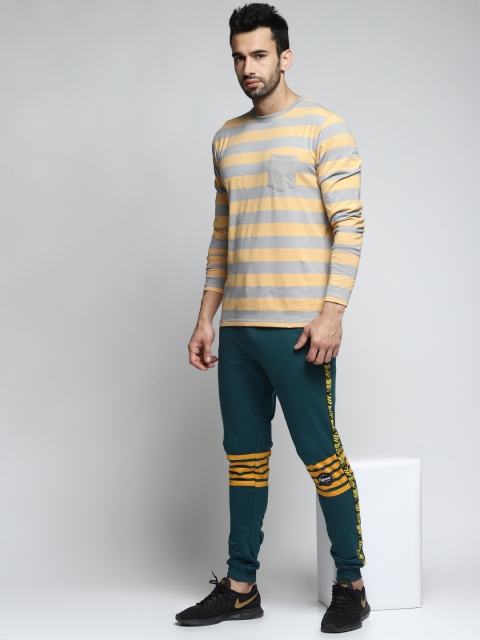 

DILLINGER Men Grey & Yellow Striped Round Neck T-shirt