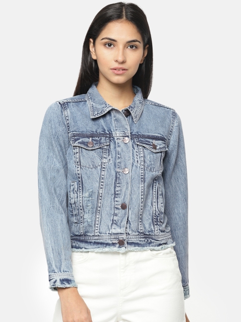 

People Women Blue Faded Denim Jacket