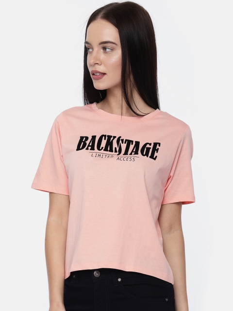 

People Women Pink Printed Round Neck T-shirt