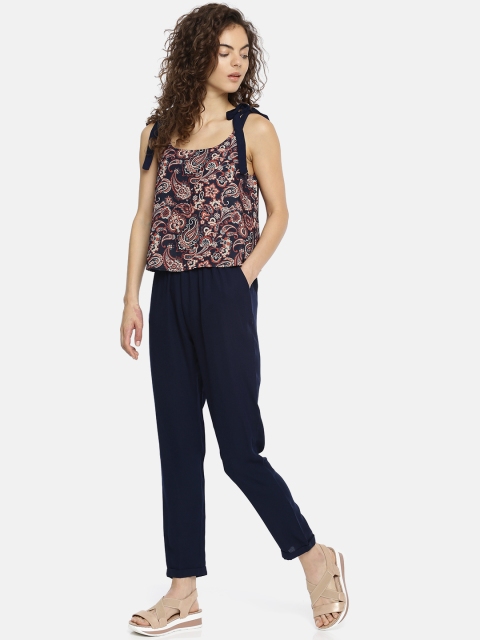 

People Navy Blue Printed Layered Basic Jumpsuit