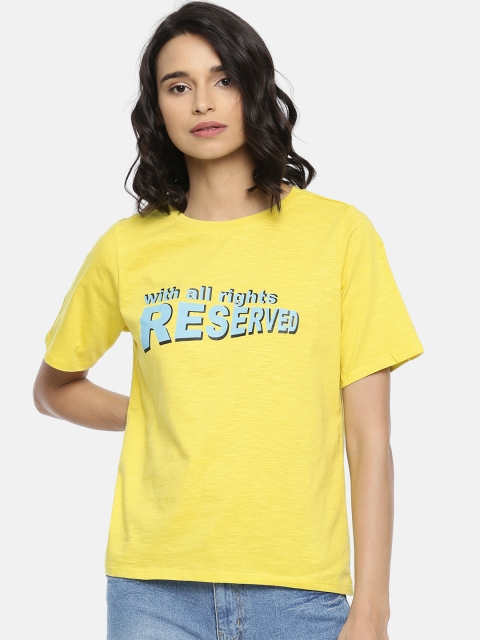 

People Women Lime Green Printed Round Neck T-shirt