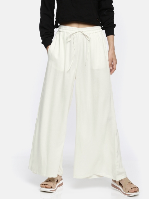 

People Women Off-White Wide Leg Solid Palazzos