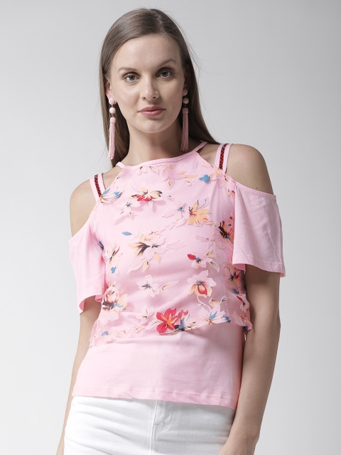 

Madame Women Pink Printed Cold-Shoulder Top