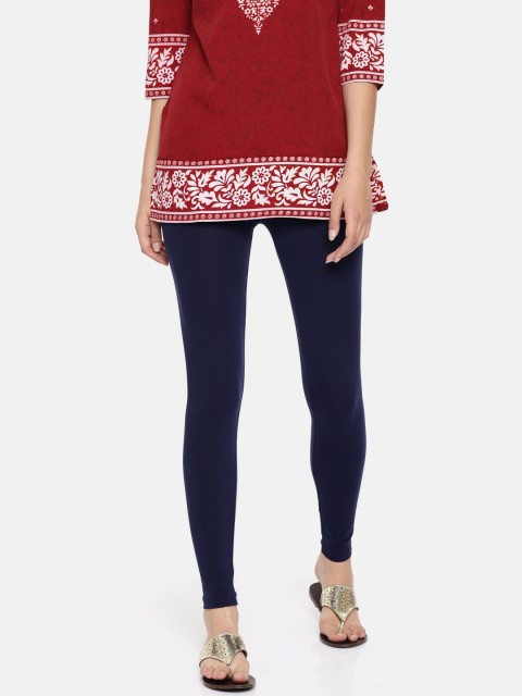 

People Women Navy Blue Solid Ankle-Length Leggings