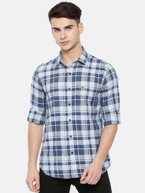 

COOL COLORS Men Blue & Navy Blue Slim Fit Checked Shirt