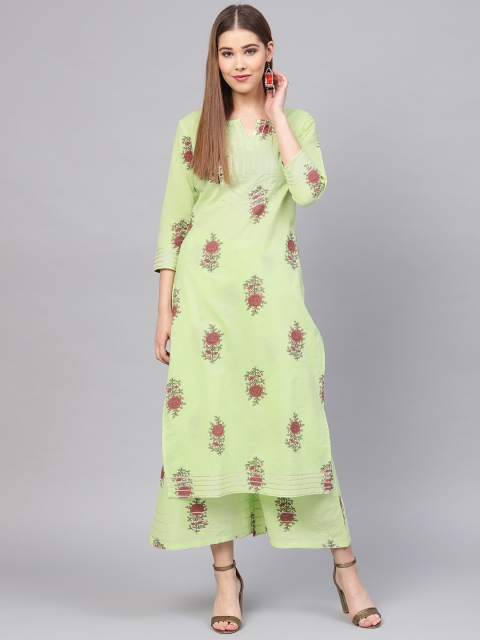 

Yufta Women Green & Maroon Printed Kurta with Palazzos