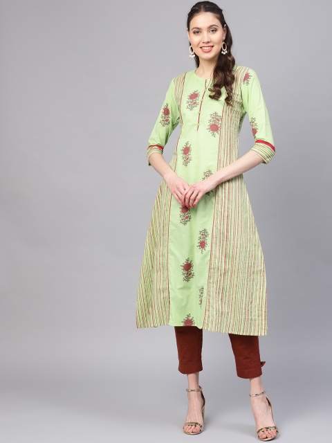 

Yufta Women Green & Maroon Printed A-Line Kurta