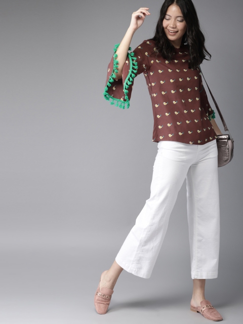 

HERE&NOW Women Brown & Off-White Printed Top