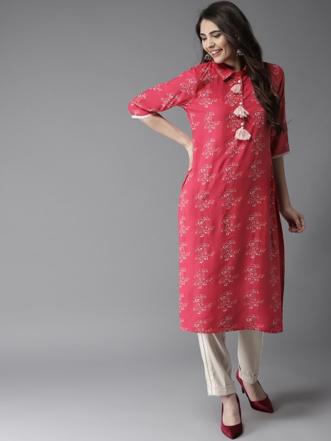 

HERE&NOW Women Pink Quirky Printed Straight Kurta