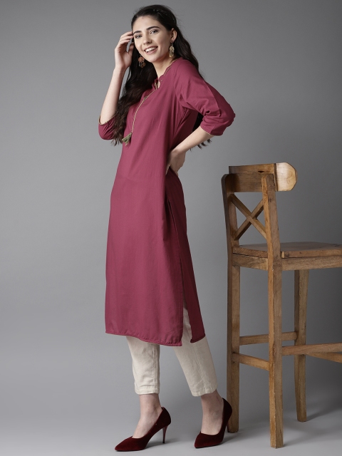 

HERE&NOW Women Wine Solid Straight Kurta, Purple