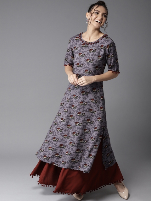 

HERE&NOW Women Grey & Rust Brown Printed Kurta with Palazzos