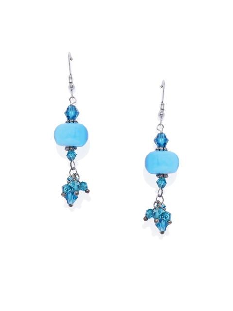 

Golden Peacock Blue & Silver-Toned Drop Earrings