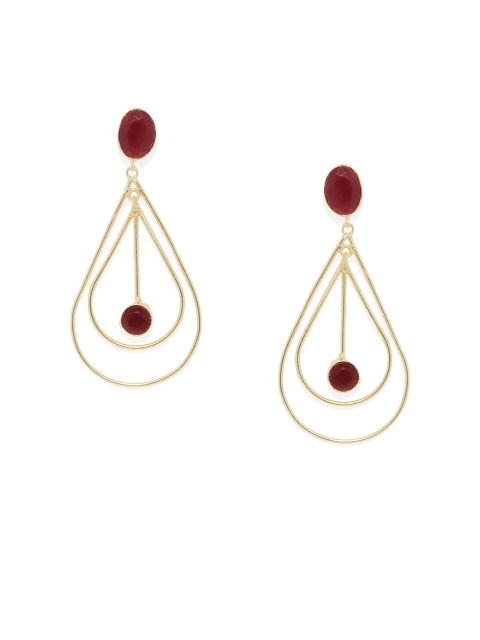 

Golden Peacock Red & Gold-Toned & Gold-Plated Geometric Drop Earrings