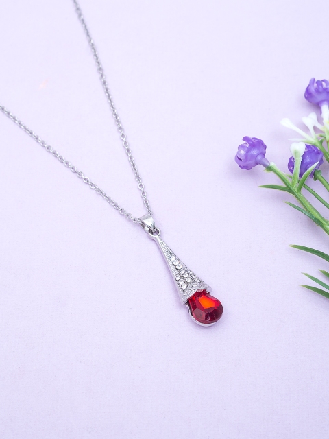 

Golden Peacock Silver-Toned & Red Cubic Zirconia Layered Necklace