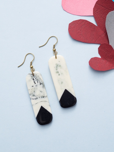 

Golden Peacock White & Black Quirky Drop Earrings