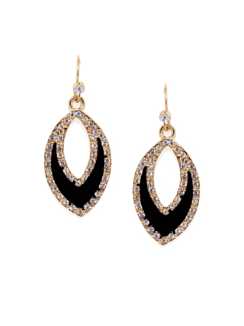 

Golden Peacock Gold-Plated Leaf Shaped Drop Earrings, Black