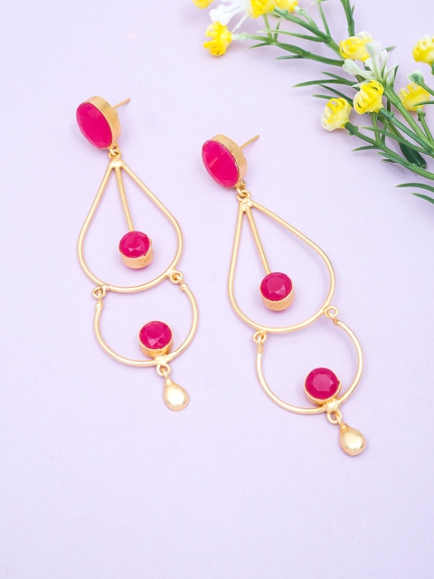 

Golden Peacock Gold-Toned & Pink Geometric Drop Earrings