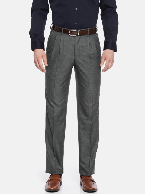 

Van Heusen Men Charcoal Grey Custom Regular Fit Checked Formal Trousers