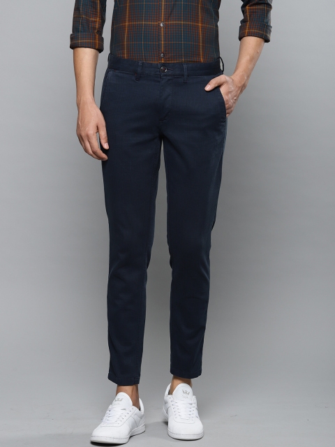 

Louis Philippe Sport Men Navy Blue & Black Comfort Slim Fit Checked Chinos