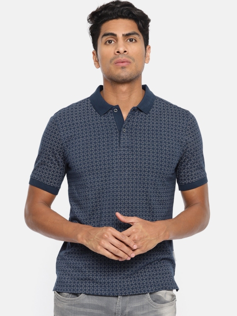 

Van Heusen Men Navy Blue & White Printed Polo Collar Tshirt