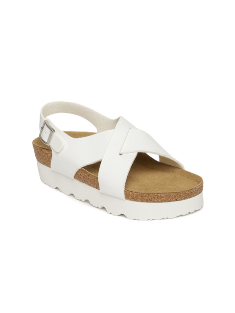 

Ruosh Women White Solid Leather Open Toe Flats