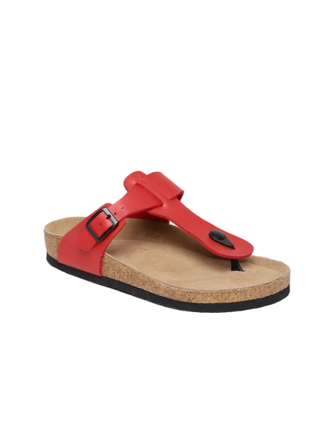 

Ruosh Women Red Solid Leather T-Strap Flats