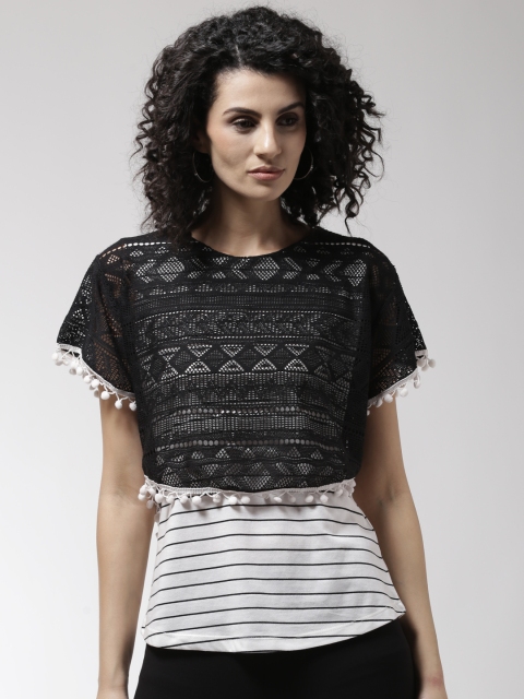 

Madame Women Black & White Striped Layered Top