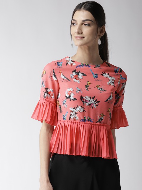 

Madame Women Coral Pink Printed A-Line Top
