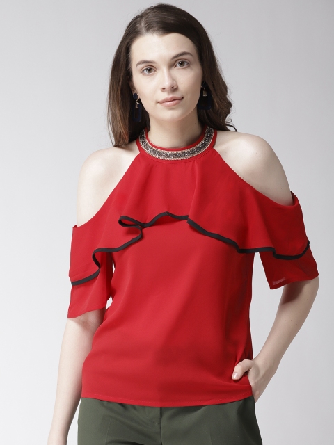 

Madame Women Red Solid Layered Top