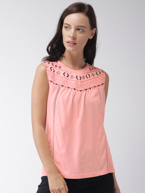 

Madame Women Peach-Coloured Self Design Top