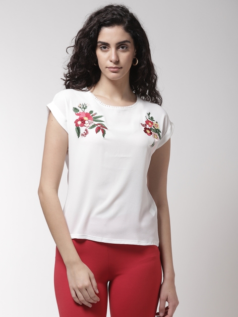 

Madame Women Off-White Embroidered Detail Top