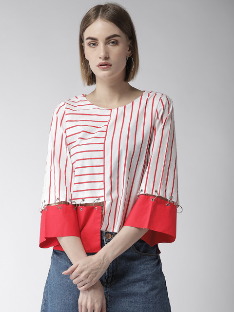 

Madame Women White & Red Striped Top